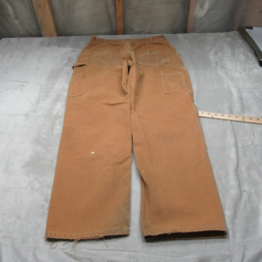 Carhartt Pants Mens 33x29 Brown‎ Canvas Duck Loose Fit Double Knee Work USA READ